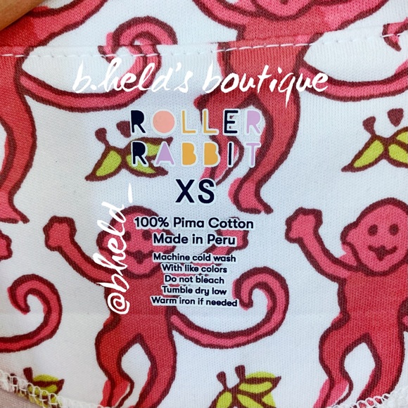 Roller Rabbit Monkey Polo Pajamas in Pink Monkey Size X-Small XS Brand New NWT - Picture 6 of 16